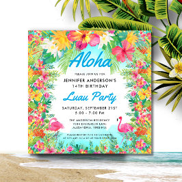 Aloha Tropical Flamingo Luau Party Square Geburtst Einladung