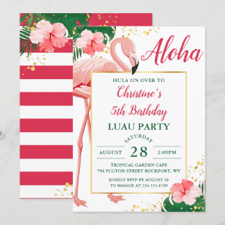 Aloha Tropical Flamingo Pink Floral Luau Geburtsta Einladung