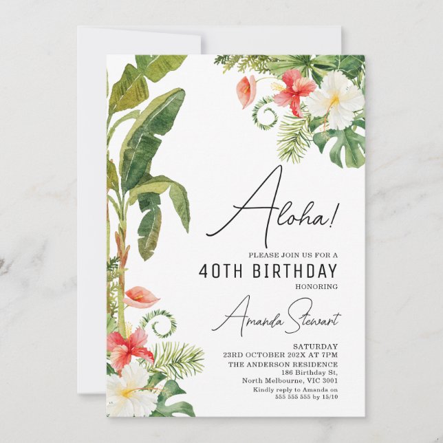 Aloha Tropical Floral 40e anniversaire Invitation (Devant)