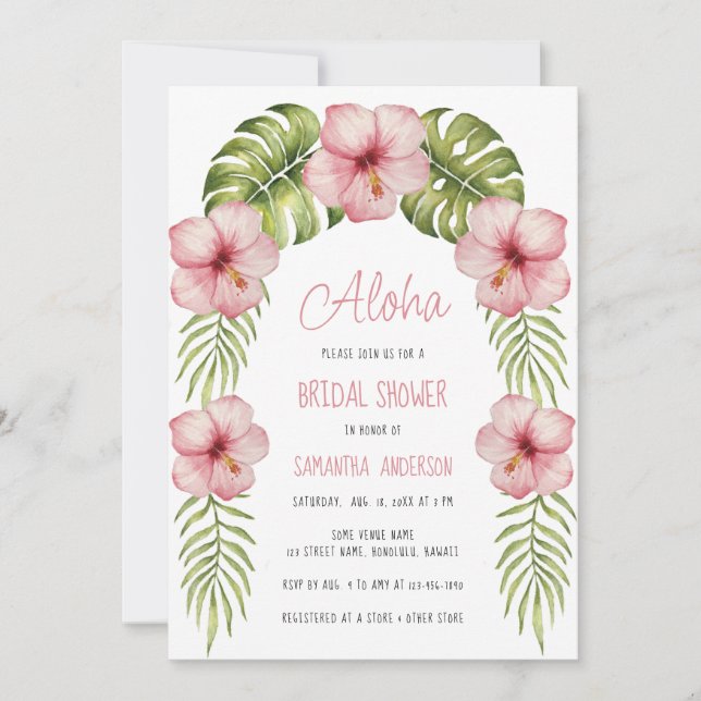Aloha Tropical Floral Exotic Blätter Brautparty Einladung (Vorderseite)