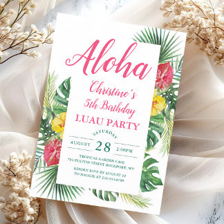 Aloha Tropical Floral Luau Geburtstag Einladung