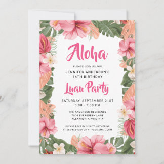 Aloha Tropical Floral Luau Party Geburtstag Einladung