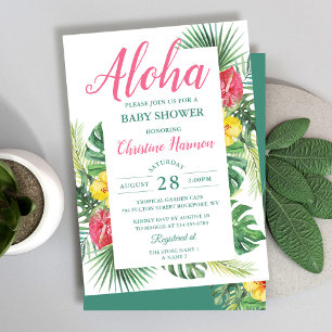 Aloha Tropical Floral Pink Baby Dusche Einladung