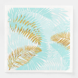 Aloha-Tropical Gold Metal Foil Aqua Palm Blätter Serviette