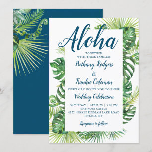 Aloha Tropical Greenerity Blue Beach Wedding Einladung