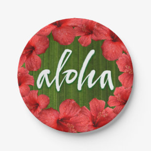 Aloha Tropical Hawaii Luau Hibiskus Blätter Blume Pappteller
