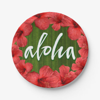 Aloha Tropical Hawaii Luau Hibiskus Blätter Blume Pappteller