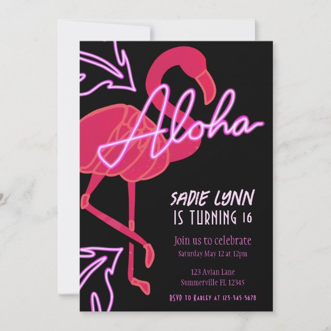 Aloha Tropical Hawaiian 16. Geburtstag Einladung (Vorderseite)