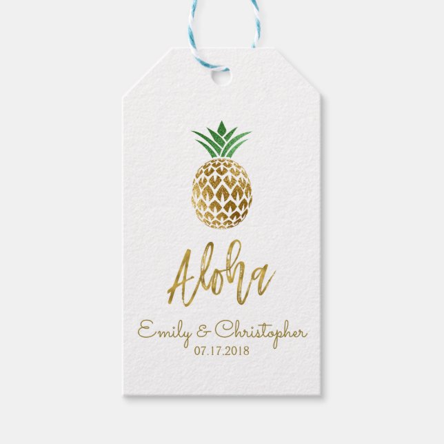 Aloha Tropical Hawaiian Ananas Hochzeit White Geschenkanhänger (Vorderseite)
