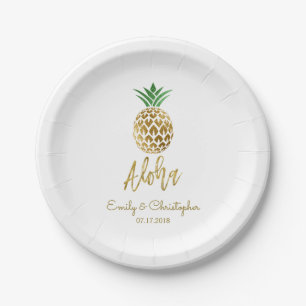 Aloha Tropical Hawaiian Ananas Hochzeit White Pappteller