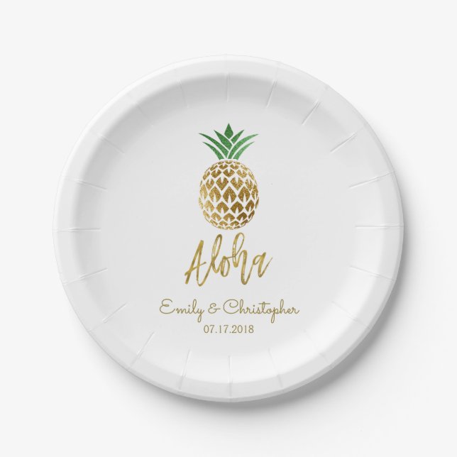 Aloha Tropical Hawaiian Ananas Hochzeit White Pappteller (Vorderseite)