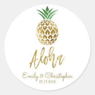 Aloha Tropical Hawaiian Ananas Hochzeit White Runder Aufkleber