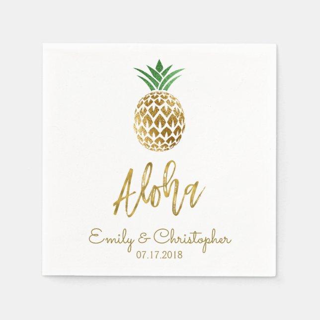 Aloha Tropical Hawaiian Ananas Hochzeit White Serviette (Vorderseite)