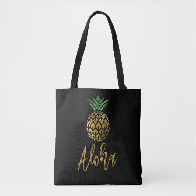 Aloha Tropical Hawaiian Ananas Wedding Black Tasche (Vorderseite)