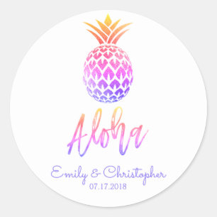 Aloha Tropical Hawaiian Ananas Wedding Pastel Runder Aufkleber