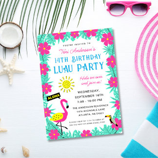 Aloha Tropical Hawaiian Birthday Luau Party Einladung
