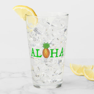 ALOHA Tropical Hawaiian Island Ananas Obst Glas
