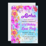 Aloha Tropical Hawaiian Luau Birthday Party Einladung<br><div class="desc">Set die Stimmung für Ihr 21. Geburtstagsluau mit dieser farbenfrohen hawaiianischen Luau-Party Einladung. Erleben Sie helle tropische Hibiskus-Blume vor einem funkelnd Hintergrund und Ihre Party-Informationen Details. Zurück sind die hellen tropischen Ränder in Aquarellfarbe und "Aloha" über einem hawaiianischen Kranz. Design©Rosalind Moore,  Cherry Lane Designs</div>