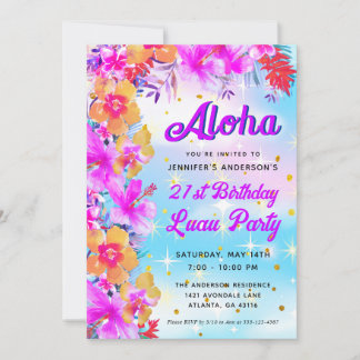 Aloha Tropical Hawaiian Luau Birthday Party Einladung