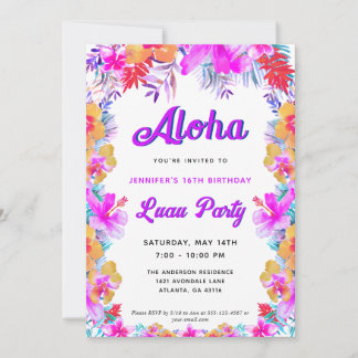 Aloha Tropical Hibiskus Luau Birthday Party Einladung