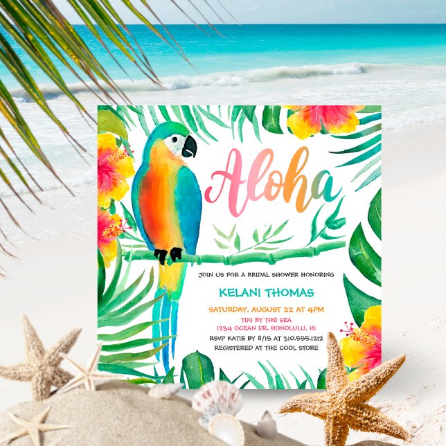 Aloha Tropical Hibiskus Parrot Brautparty Einladung (Von Creator hochgeladen)