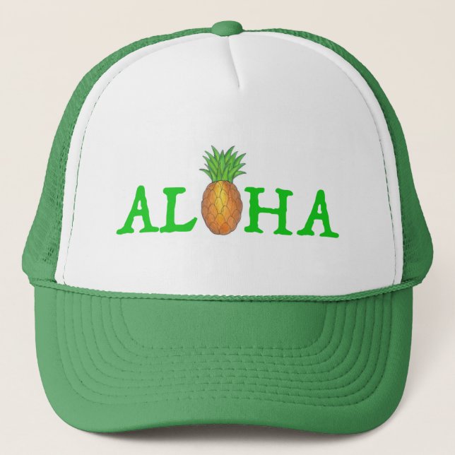 ALOHA Tropical Island Hawaiian Ananas-Hut Truckerkappe (Vorderseite)