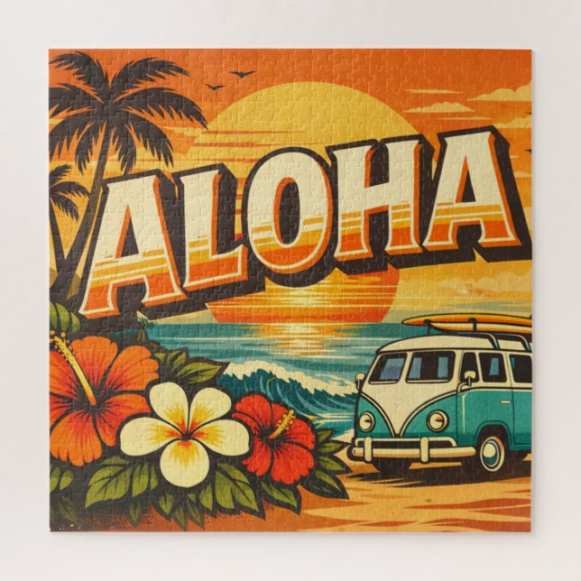 Aloha Tropical Island Sunset Artwork (Vertikal)