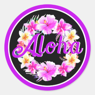 Aloha Tropical Luau Birthday Neon Lila Runder Aufkleber