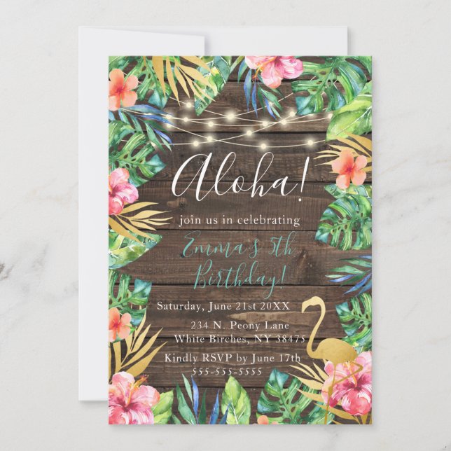 Aloha Tropical Luau Hawaiian Birthday Einladung (Vorderseite)