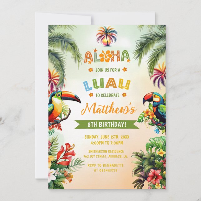 Aloha Tropical Luau Hawaiian Boy Birthday Party Einladung (Vorderseite)