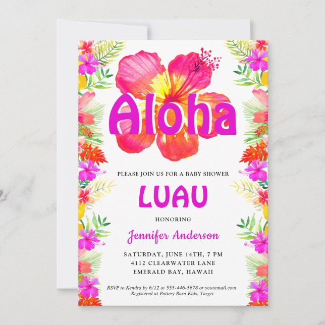 Aloha Tropical Luau Kinderdusche Einladung (Vorderseite)