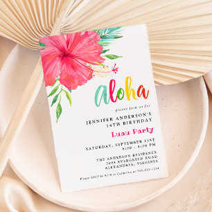 Aloha Tropical Luau Pink Hibiskus Geburtstagsparty Einladung