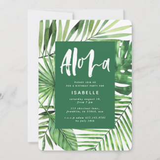 Aloha Tropical Palm Blatt & Skript Geburtstag lade Save The Date