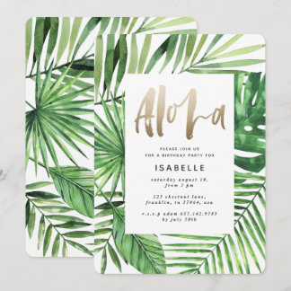 Aloha Tropical Palm & Gold Drehbuch Geburtstag Save The Date