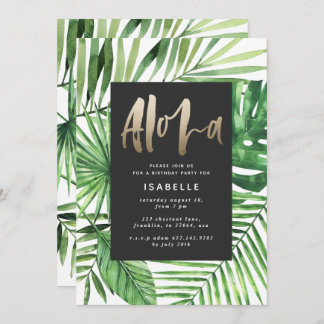 Aloha Tropical Palm & Gold Script Party Geburtstag Save The Date