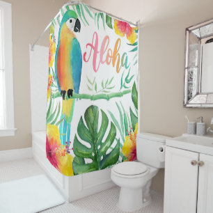 Aloha Tropical Parrot Hibiscus Palm Douche rideau