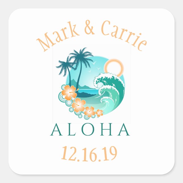 Aloha Tropical Personalisiert Quadratischer Aufkleber (Vorderseite)