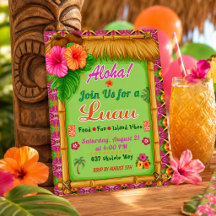 Aloha Tropical Pink Grüne Luau-Einladung