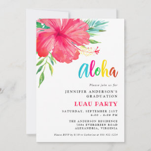 Aloha Tropical Pink Hibiskus Luau Graduierungspart Einladung