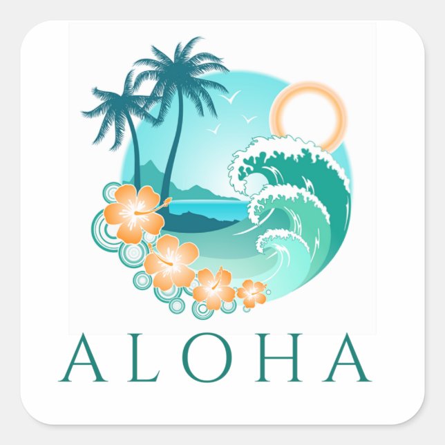 Aloha Tropical Quadratischer Aufkleber (Vorderseite)