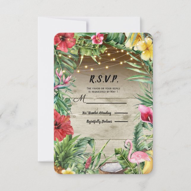 Aloha Tropical Wood Floral Blätter Lights UAWG RSVP Karte (Vorderseite)