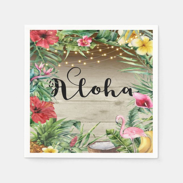 Aloha Tropical Wood Floral Blätter & Lights Weddin Serviette (Vorderseite)