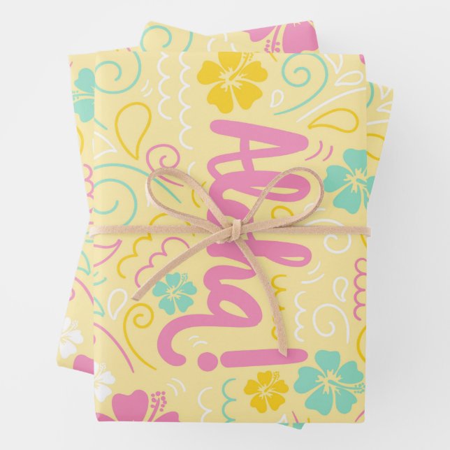 Aloha Tropical Wrapping Paper - Summer Party Vibes Geschenkpapier Set (Beispiel)