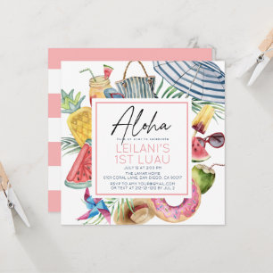 Aloha Tropicaler Sonnenschirm Rosa Mädchen 1. Gebu Einladung