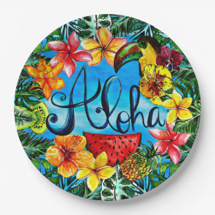 Aloha - tropische Blumen-Nahrung und Pappteller