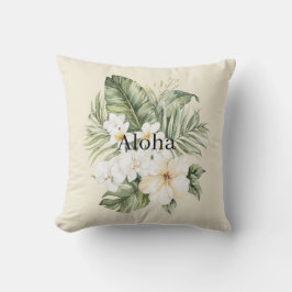 Aloha Tropische Grüne Blätter Weiße Hibiskus Orchi Kissen