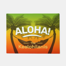 ALOHA Tropische Palme und Sonnenuntergang Fußmatte