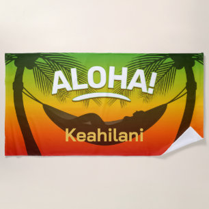 ALOHA Tropische Palme und Sonnenuntergang Strandtuch