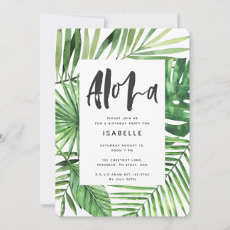 Aloha tropische Palmenblätter & SkriptParty Einlad Save The Date