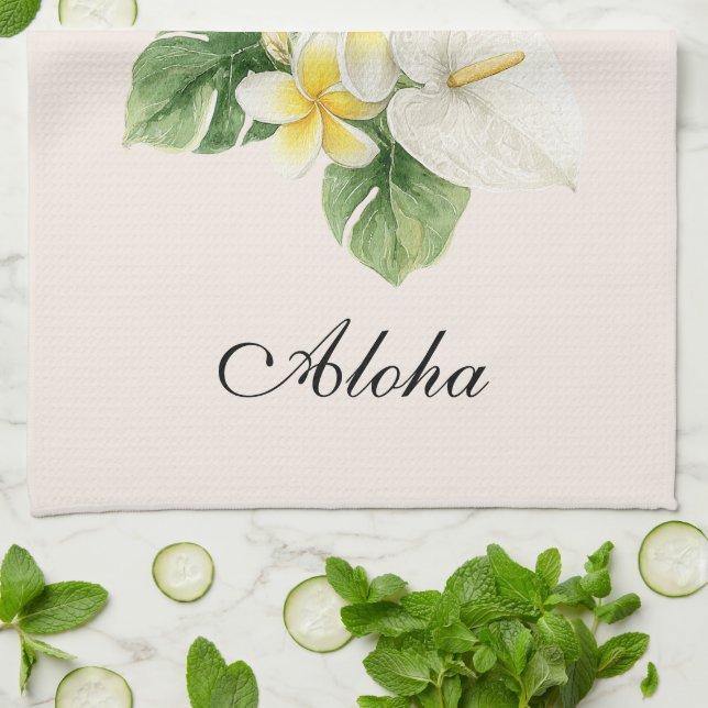 Aloha Tropische Plumerienblumen Geschirrtuch (Gefaltet)